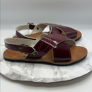 MEXICAN HANDCRAFTED Maroon Patent Leather Cruzado Huaraches Sandals-7